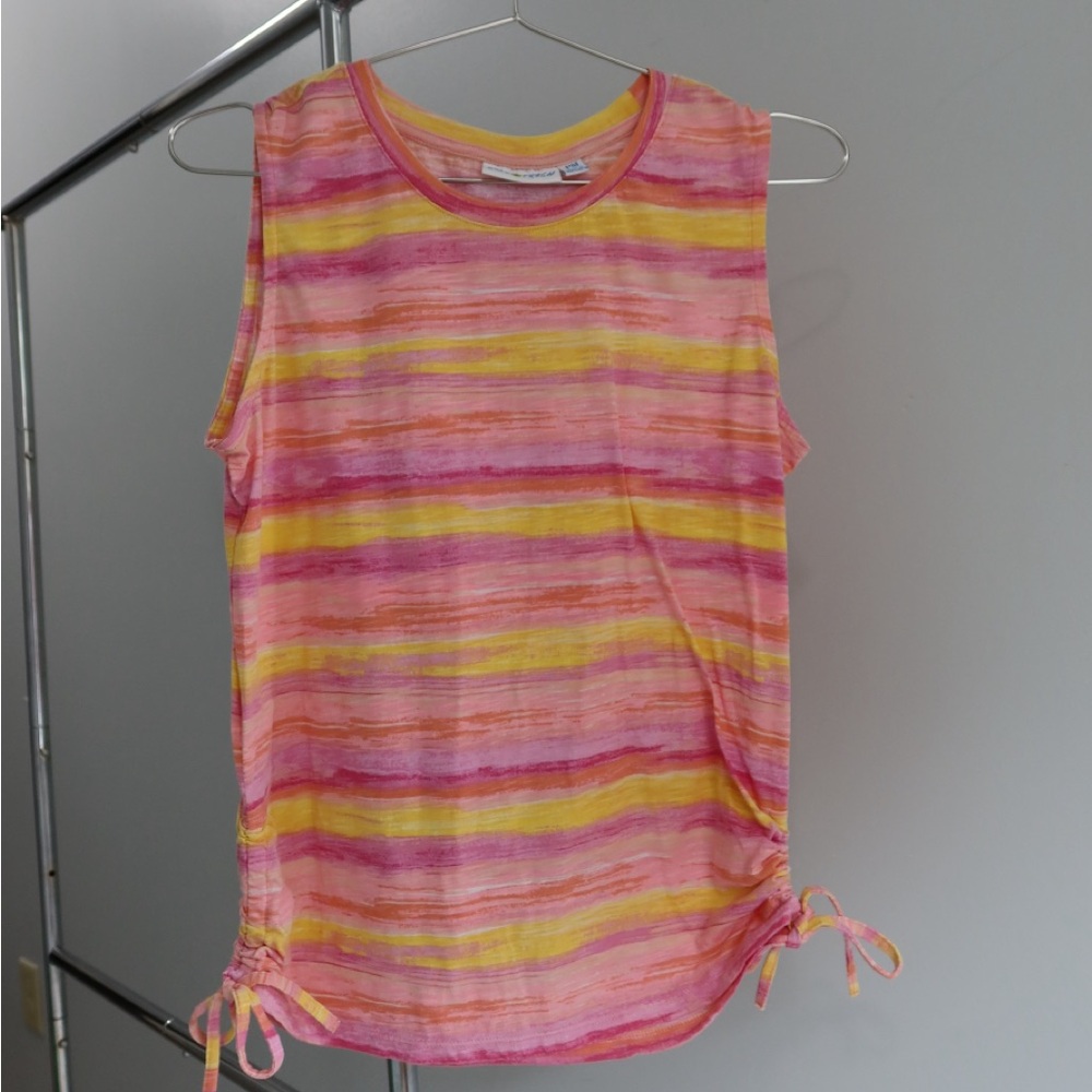 Kiwi Pink and Yellow Ruched Tank Top